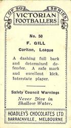 1934 Hoadley's Victorian Footballers #50 Frank Gill Back